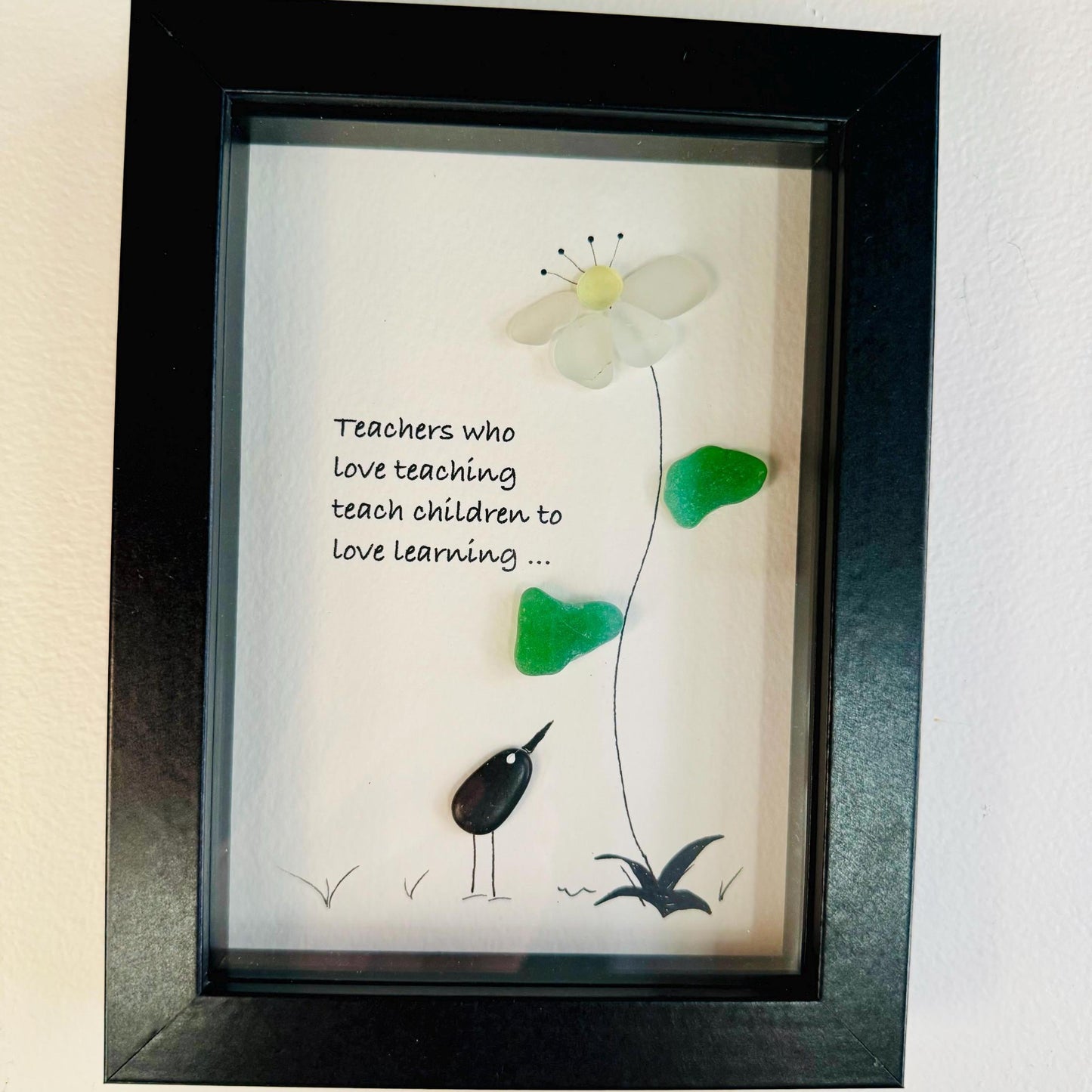 Sea Glass Pebble Art, Pebble Art Flower, Gift for Teacher, Friendship Gift, Seaglass Picture, Teacher Gift