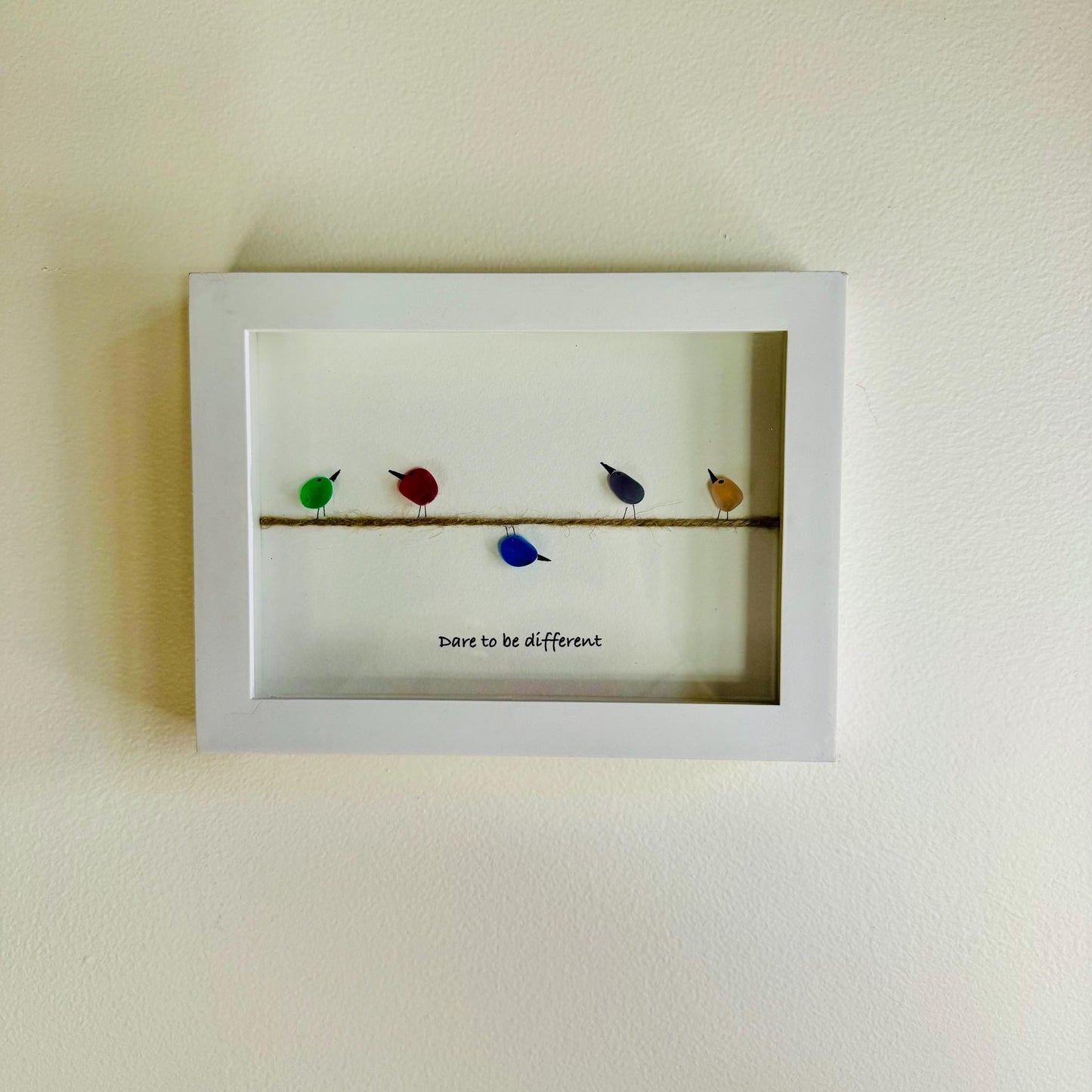 Sea Glass Pebble Art, Pebble Art Birds, Gift for Her, Friendship Gift, Seaglass Picture, Dare To Be Different