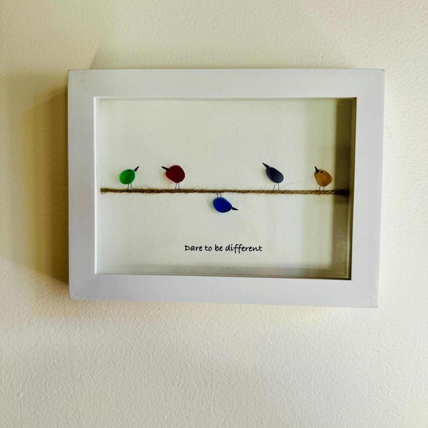 Sea Glass Pebble Art, Pebble Art Birds, Gift for Her, Friendship Gift, Seaglass Picture, Dare To Be Different