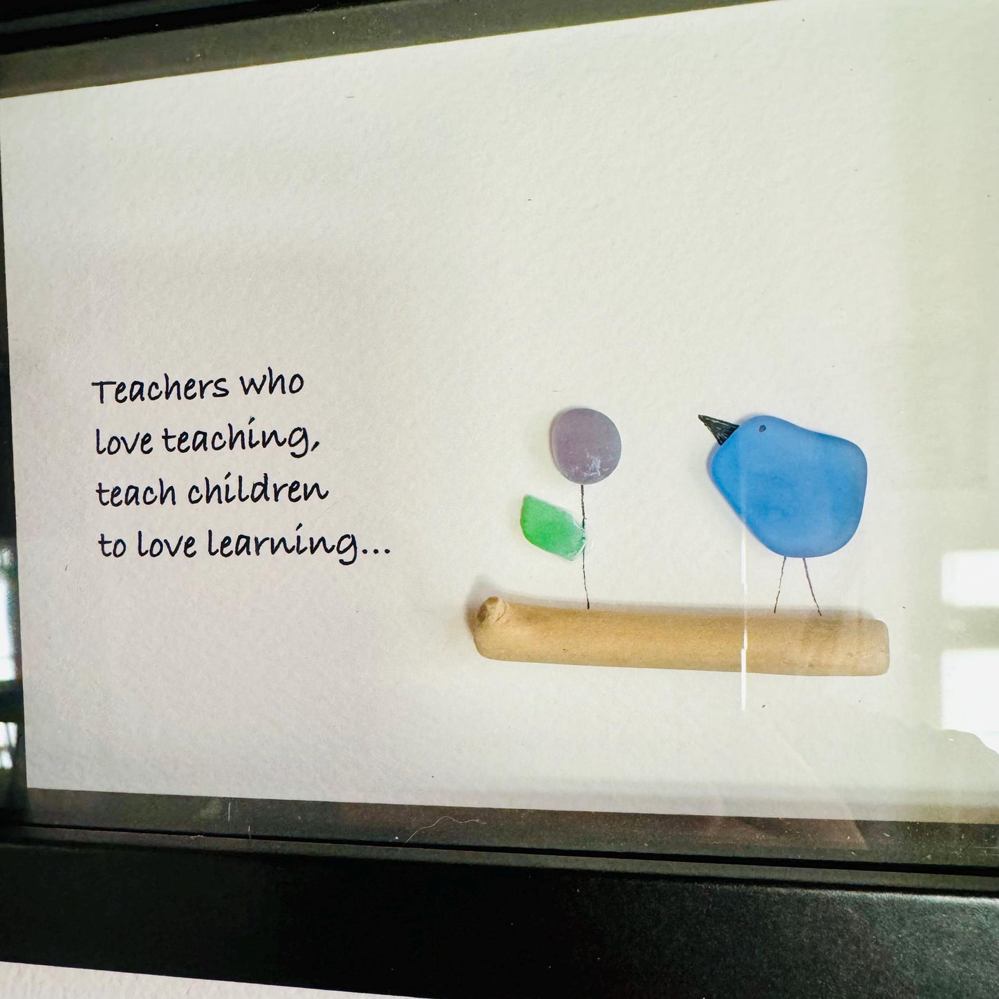 Sea Glass Pebble Art, Pebble Art Flower, Gift for Teacher, Friendship Gift, Seaglass Picture, Teacher Gift