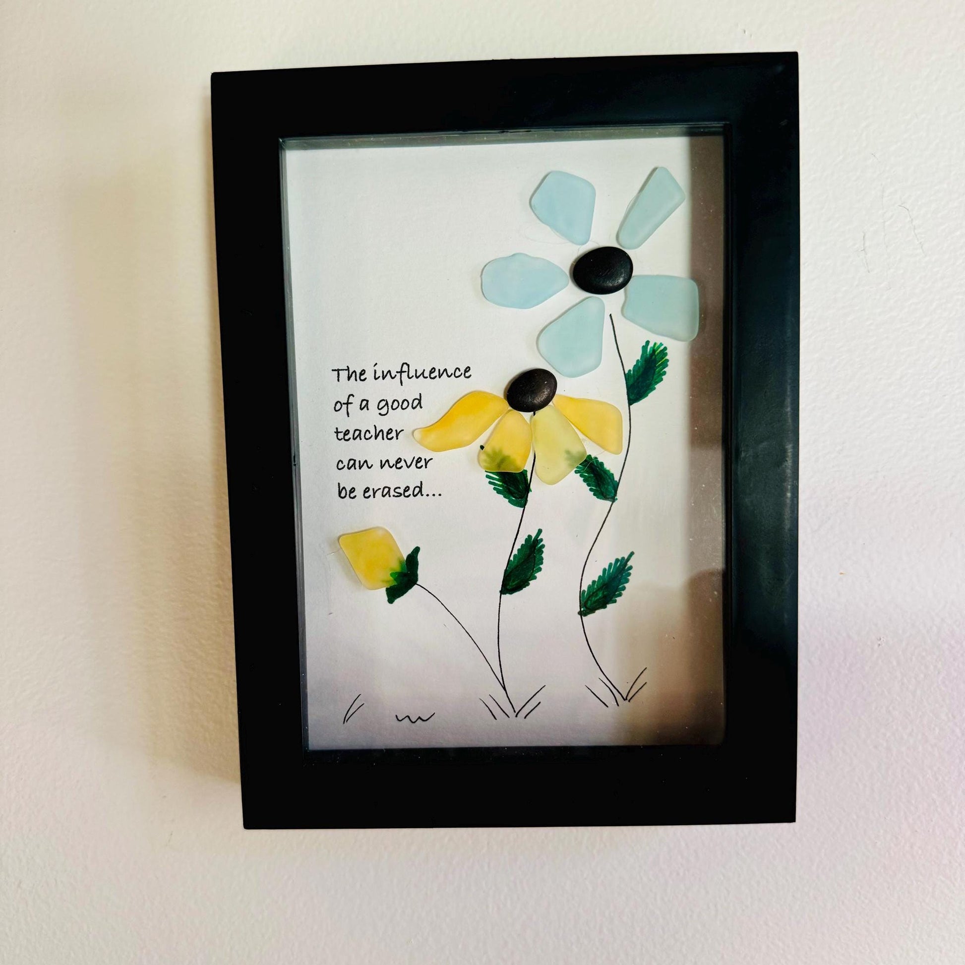 Sea Glass Pebble Art, Pebble Art Flower, Gift for Teacher, Friendship Gift, Seaglass Picture, Teacher Gift