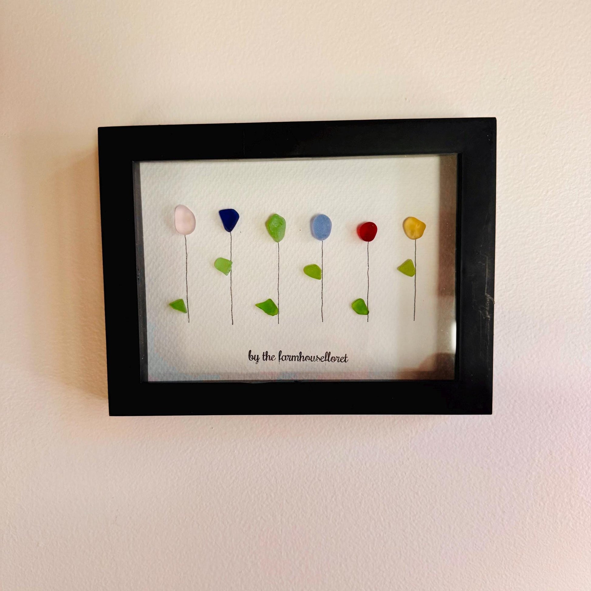 Sea Glass Pebble Art, Pebble Art Flowers, Gift for Her, Friendship Gift, Seaglass Picture, Sea Glass Roses