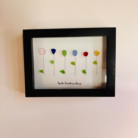 Sea Glass Pebble Art, Pebble Art Flowers, Gift for Her, Friendship Gift, Seaglass Picture, Sea Glass Roses
