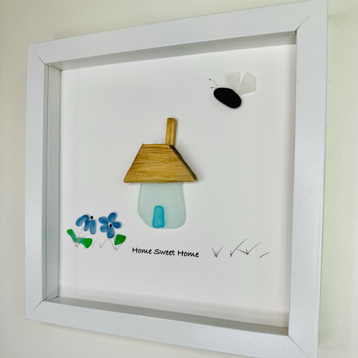 Sea Glass Pebble Art, Sea Glass House, Sea Glass Housewarming Gift, Pebble Art, Home Sweet Home