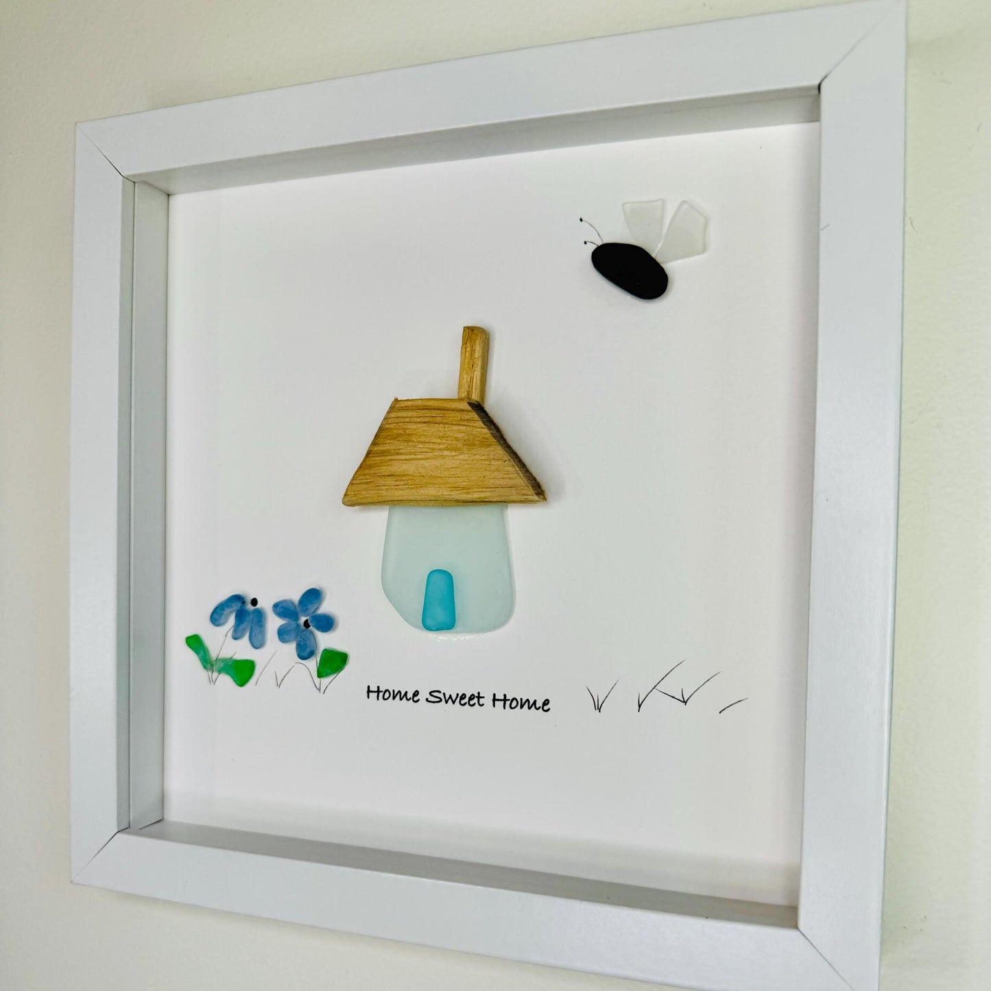 Sea Glass Pebble Art, Sea Glass House, Sea Glass Housewarming Gift, Pebble Art, Home Sweet Home