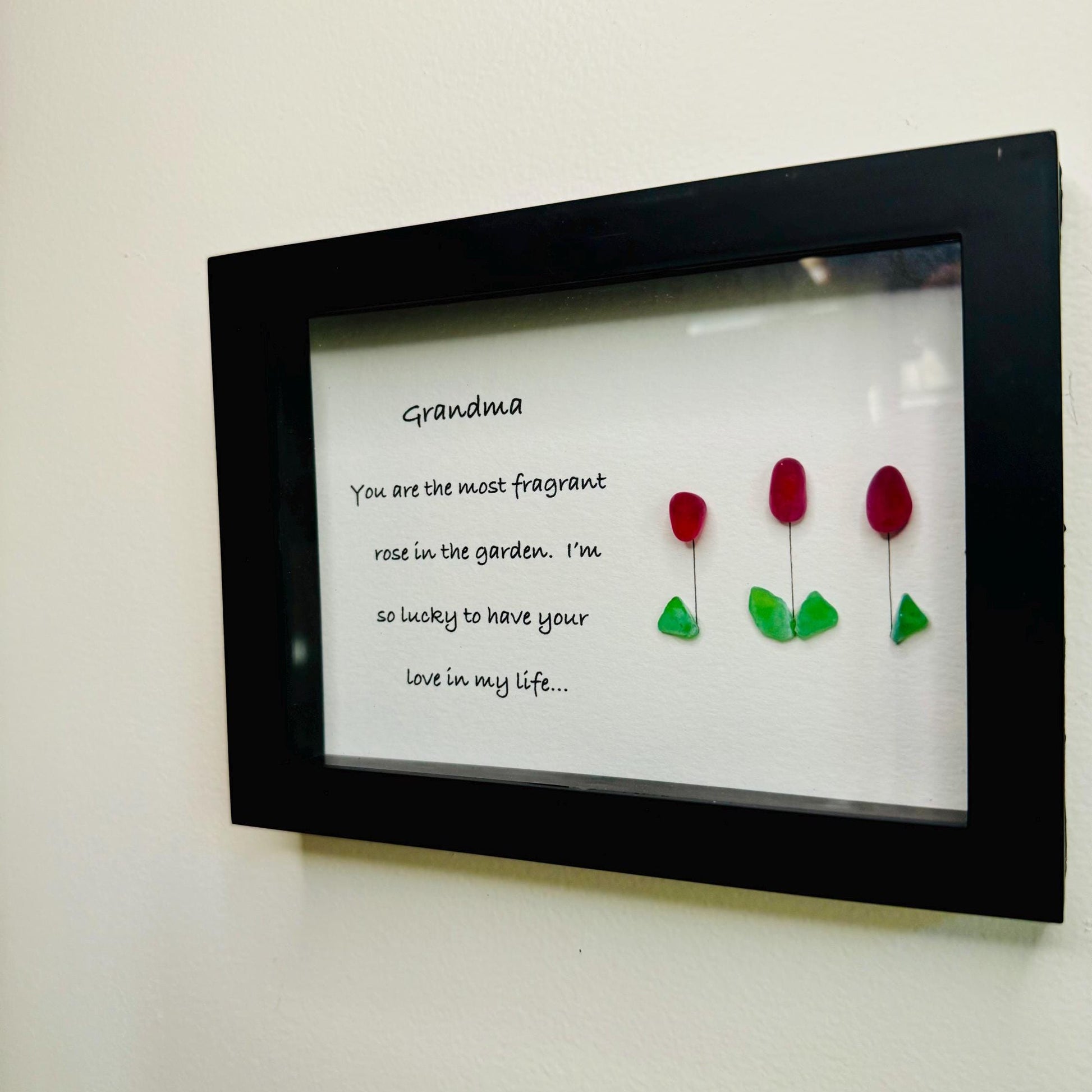 Sea Glass Pebble Art, Pebble Art Flower, Gift for Grandmother, Grandparent Gift, Seaglass Picture, Grandmother Gift