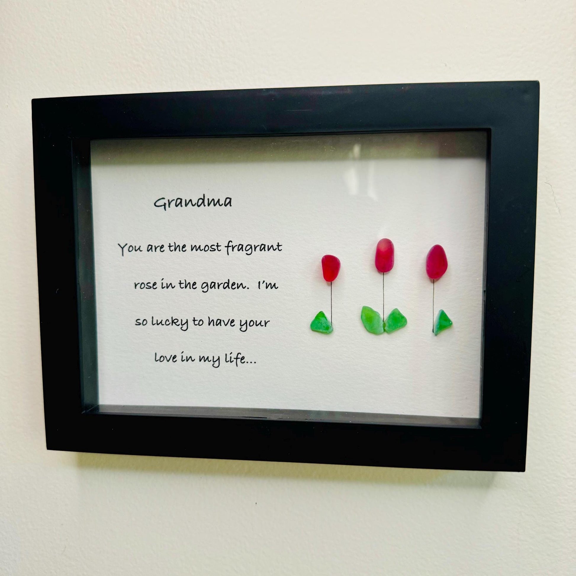 Sea Glass Pebble Art, Pebble Art Flower, Gift for Grandmother, Grandparent Gift, Seaglass Picture, Grandmother Gift
