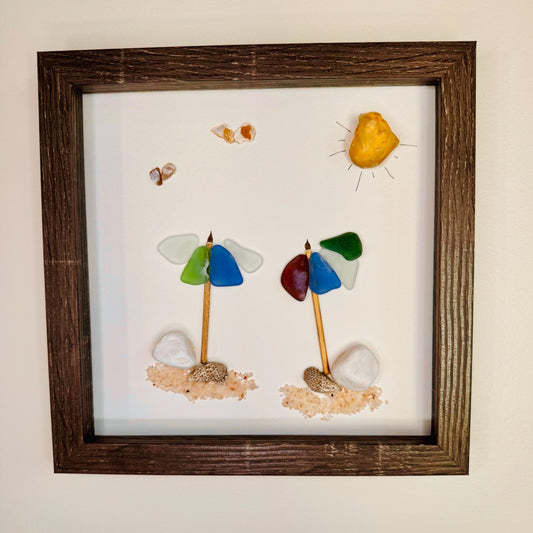 Sea Glass Pebble Art, Pebble Art Beach Scene, Gift for Her, Friendship Gift, Seaglass Picture, Beach Lover