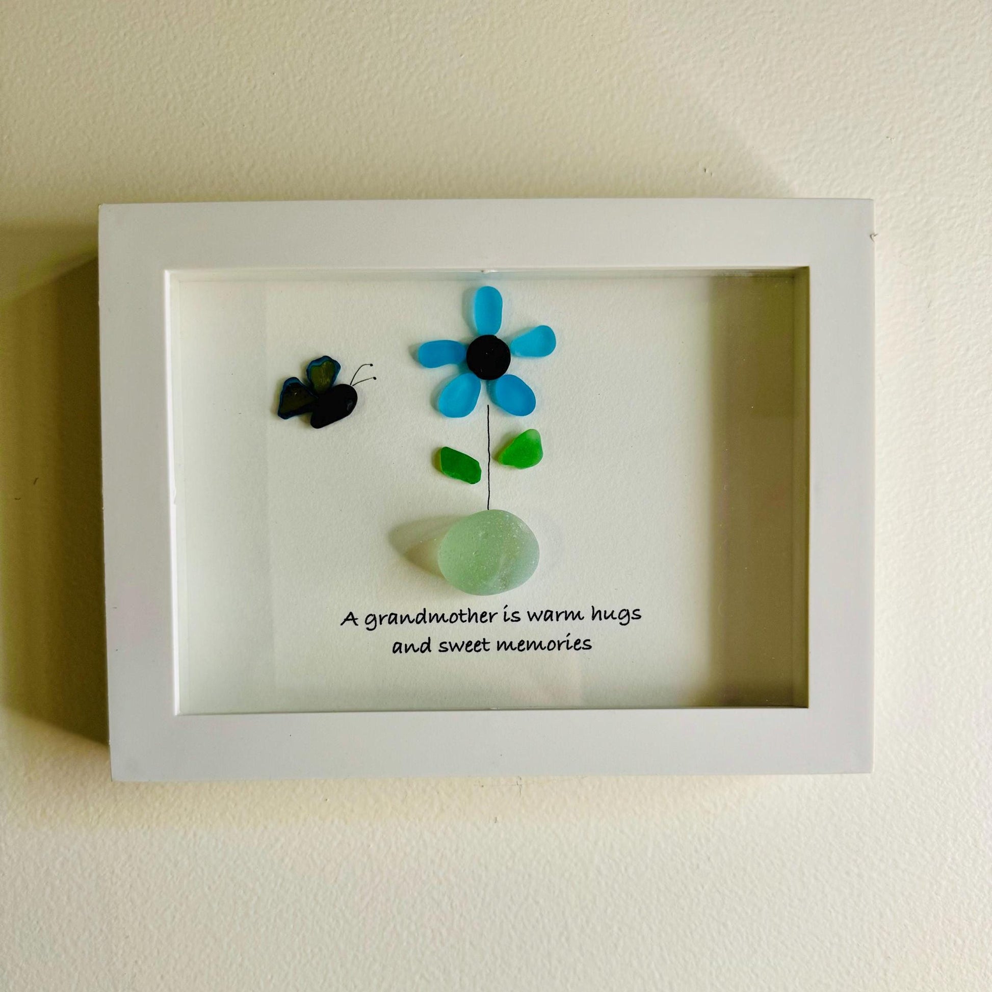 Sea Glass Pebble Art, Pebble Art Flower, Gift for Grandmother, Grandparent Gift, Seaglass Picture, Grandmother Gift