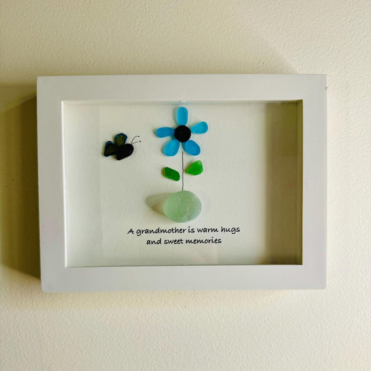 Sea Glass Pebble Art, Pebble Art Flower, Gift for Grandmother, Grandparent Gift, Seaglass Picture, Grandmother Gift
