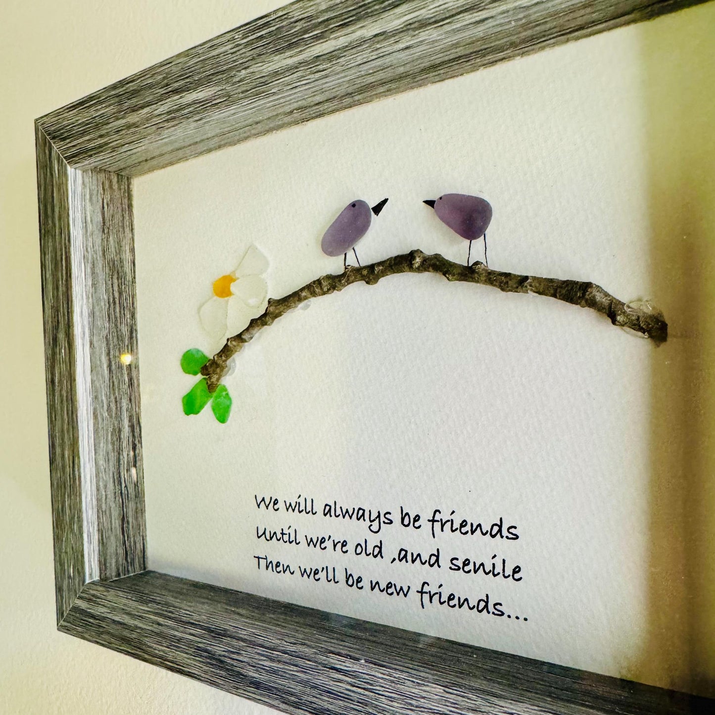 Sea Glass Pebble Art, Pebble Art Birds, Gift for Her, Friendship Gift, Seaglass Picture, Bird Lover Gift, Friends