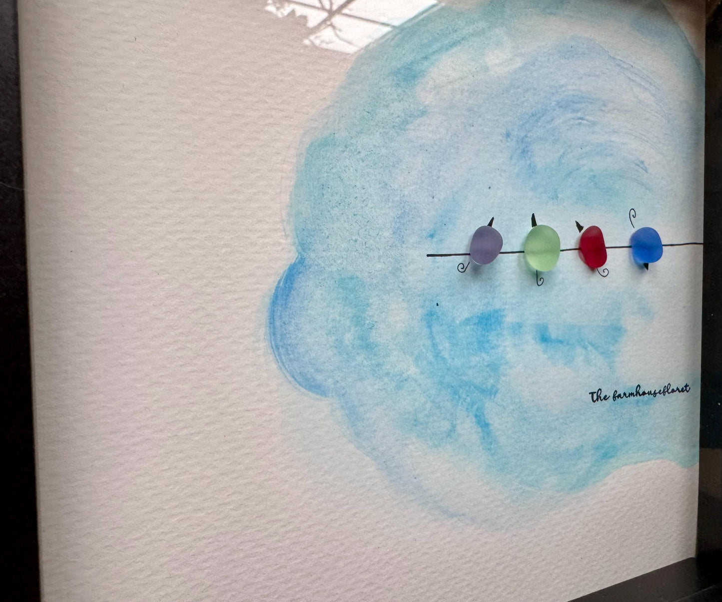 Sea Glass Bird Pebble Art: Friendship Gift, Framed 10"x10"