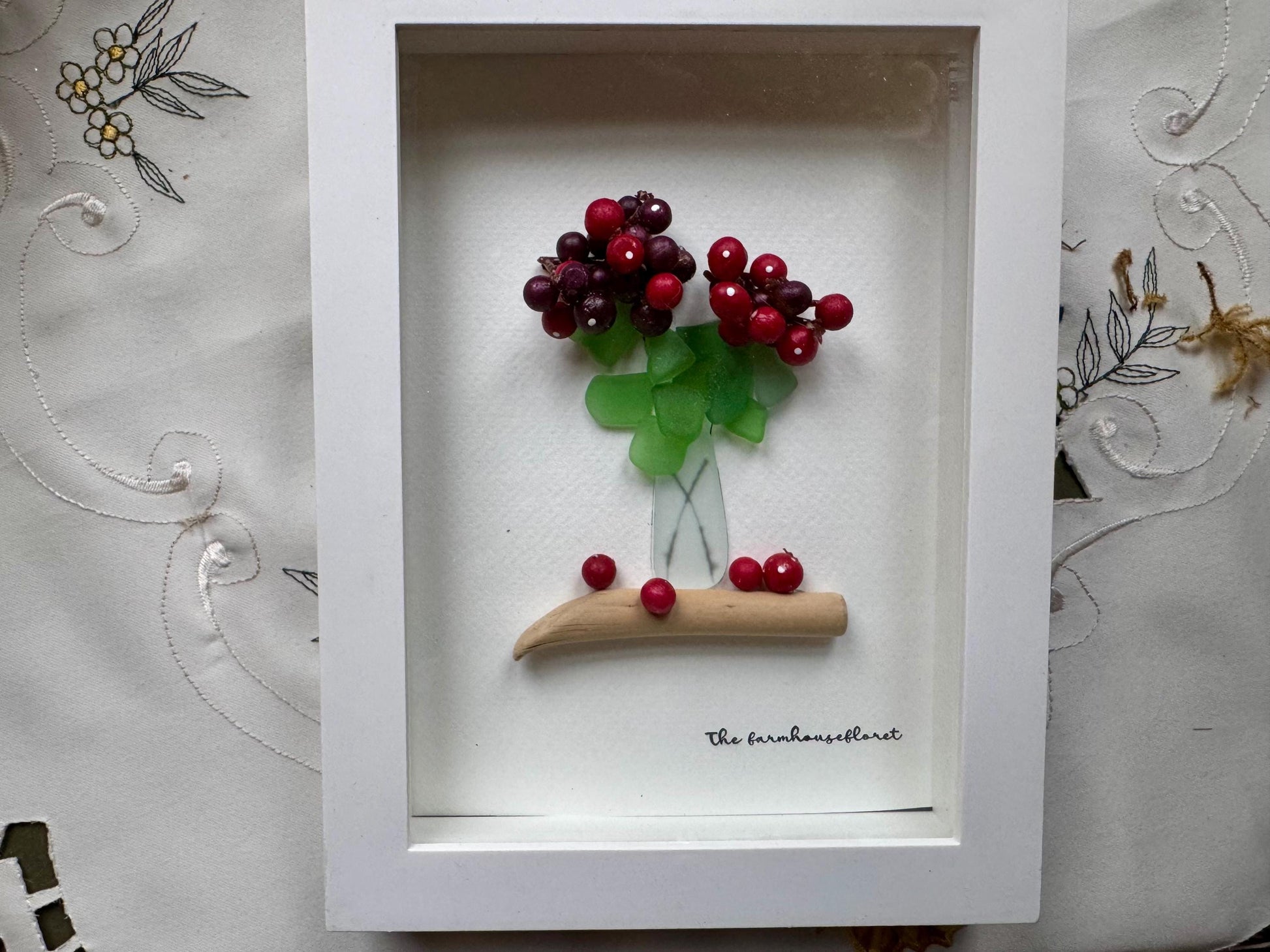 Sea Glass Pebble Art Flowers: Framed Coastal Decor Gift