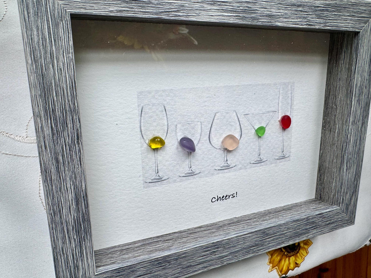Sea Glass Pebble Art, Pebble Art Birds, Gift for Her, Friendship Gift, Seaglass Picture, Girlfriend gift, Wine Lover