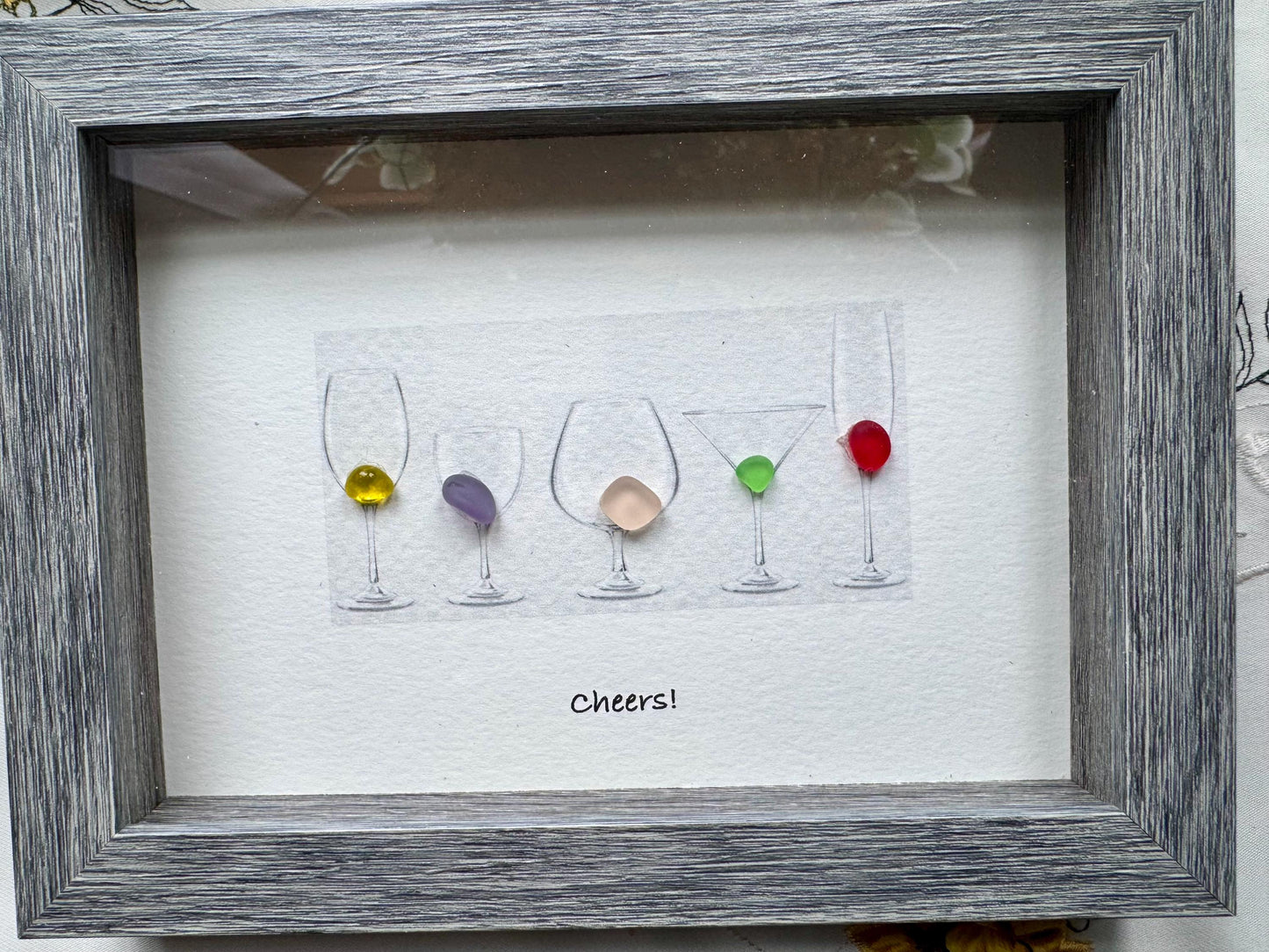 Sea Glass Pebble Art, Pebble Art Birds, Gift for Her, Friendship Gift, Seaglass Picture, Girlfriend gift, Wine Lover
