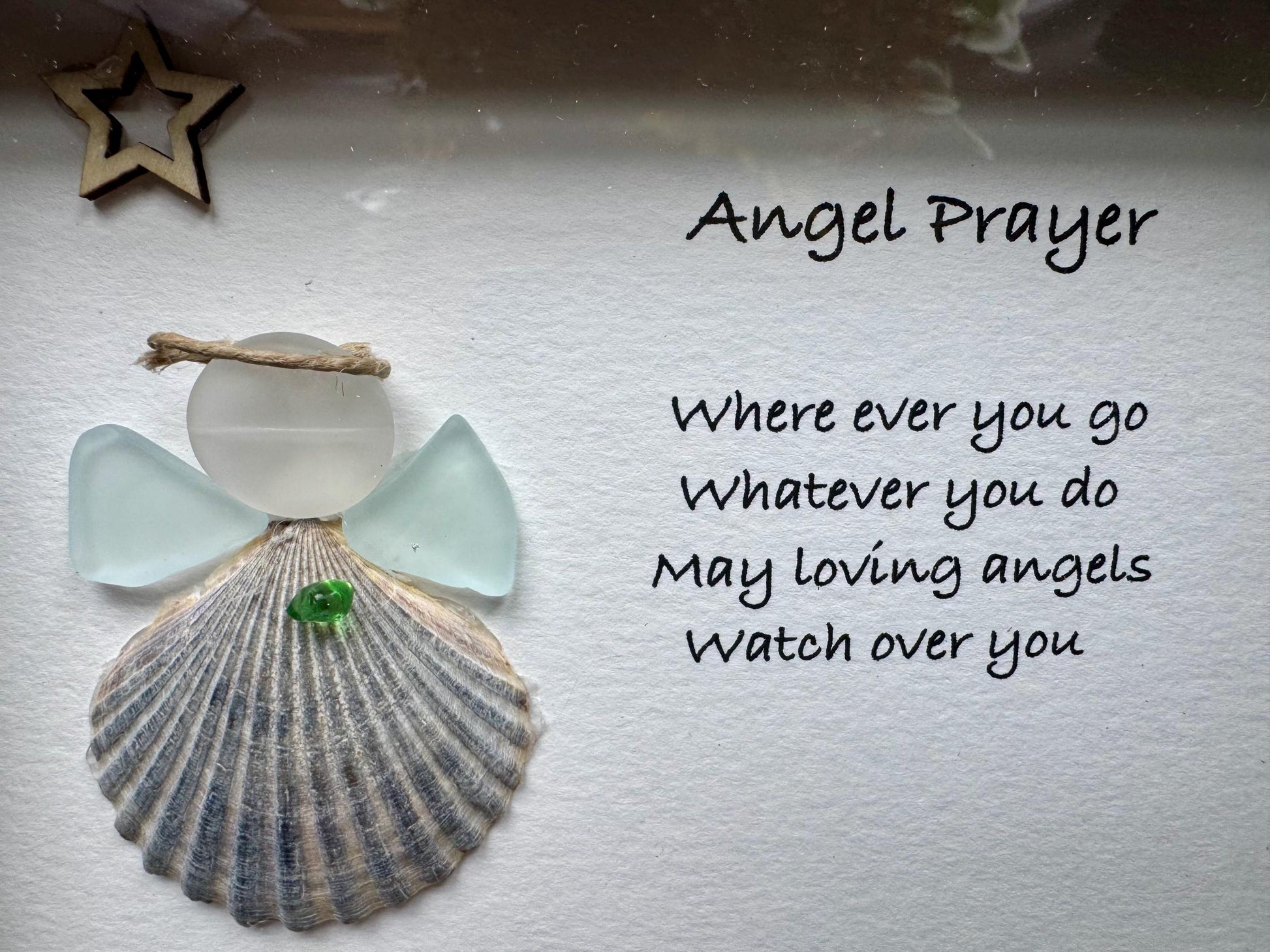 Sea Glass Angel Pebble Art: Framed Religious Gift