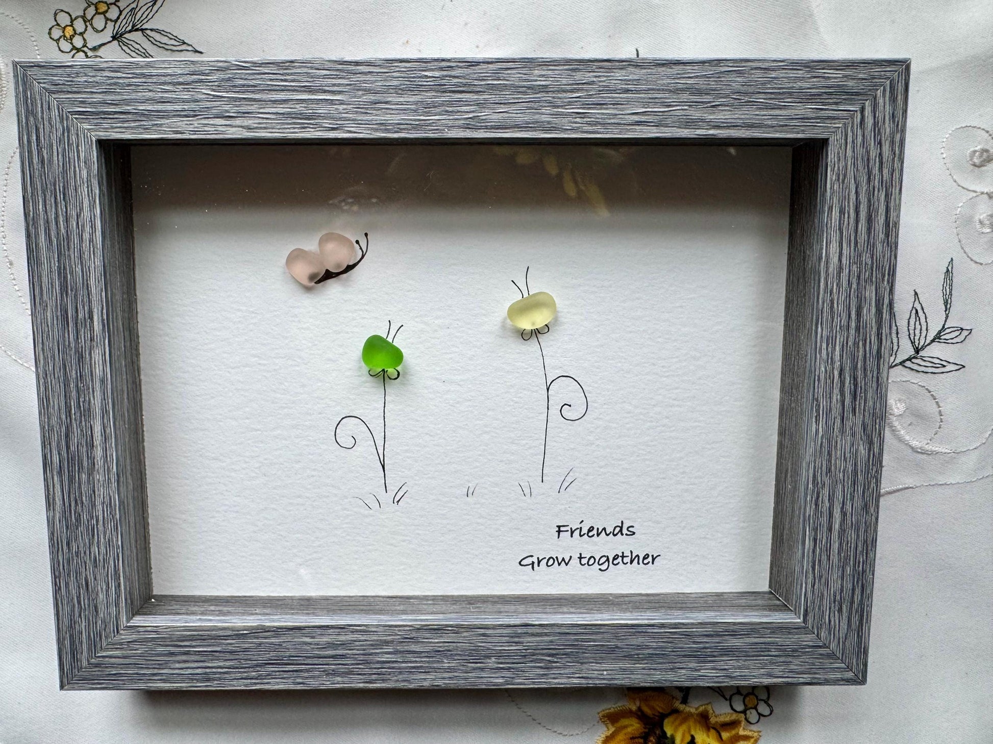 Sea Glass Pebble Art: Friendship Flower Picture, New England Seaglass