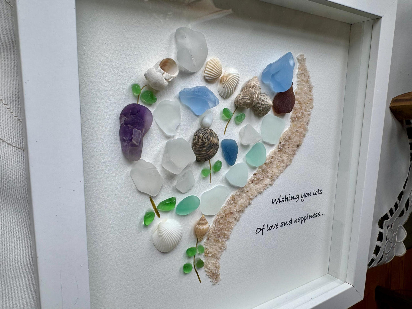 Sea Glass Pebble Art, Sea Glass Whale, Gift for Her, Friendship Gift, Seaglass Picture, Ocean Lover, Life Is Simple By The Sea