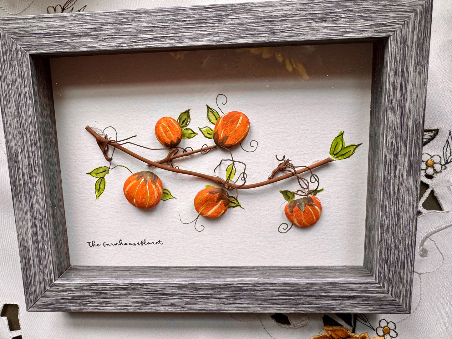 Sea Glass Pebble Art, Pebble Art Pumpkins, Gift for Her, Friendship Gift, Seaglass Picture, Seaglass Pumpkins, Autumn Decor