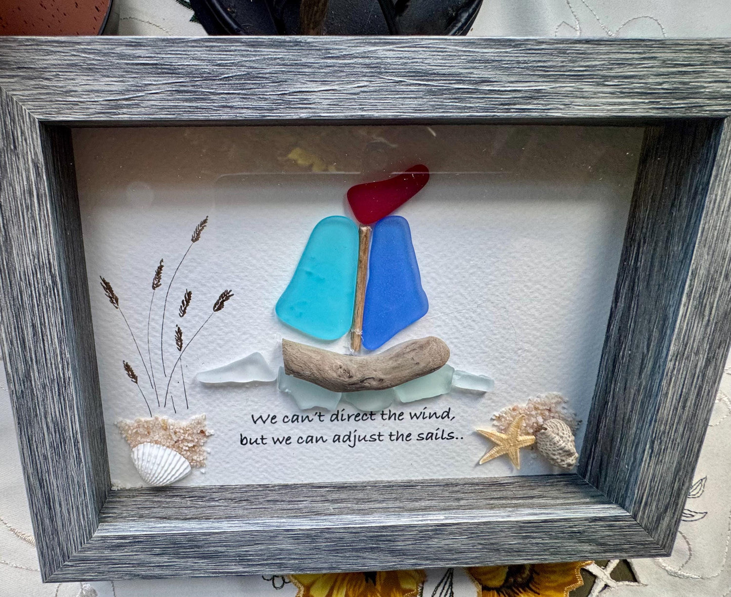 Sea Glass Pebble Art: Coastal Sailboat Artwork