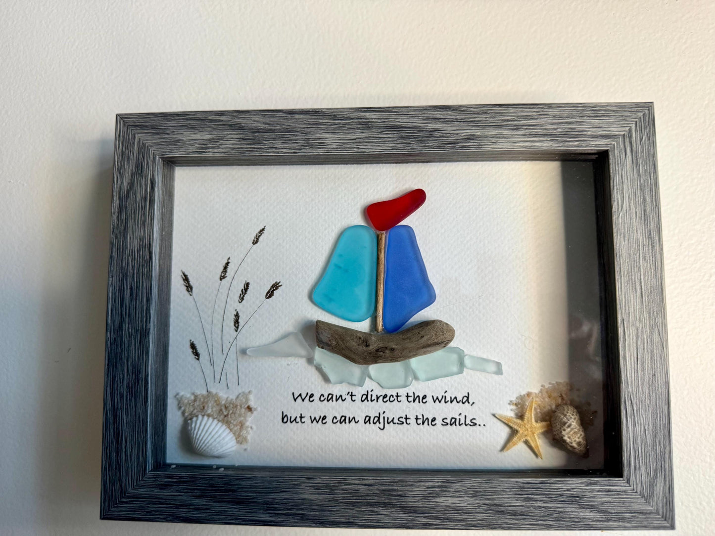 Sea Glass Pebble Art: Coastal Sailboat Artwork