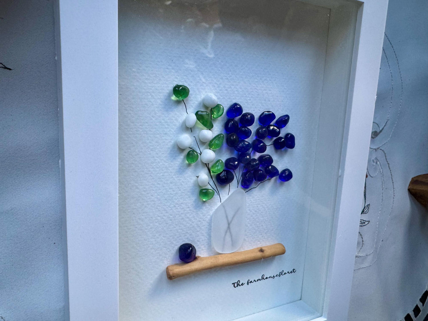 Sea Glass Pebble Art, Pebble Art Flowers, Gift for Her, Friendship Gift, Seaglass Picture, Florals