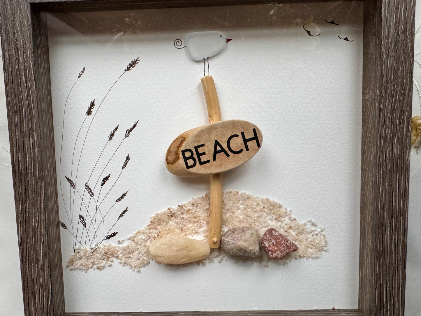 Sea Glass Pebble Art, Pebble Art Beach Scene, Gift for Her, Friendship Gift, Seaglass Picture, Beach Lover