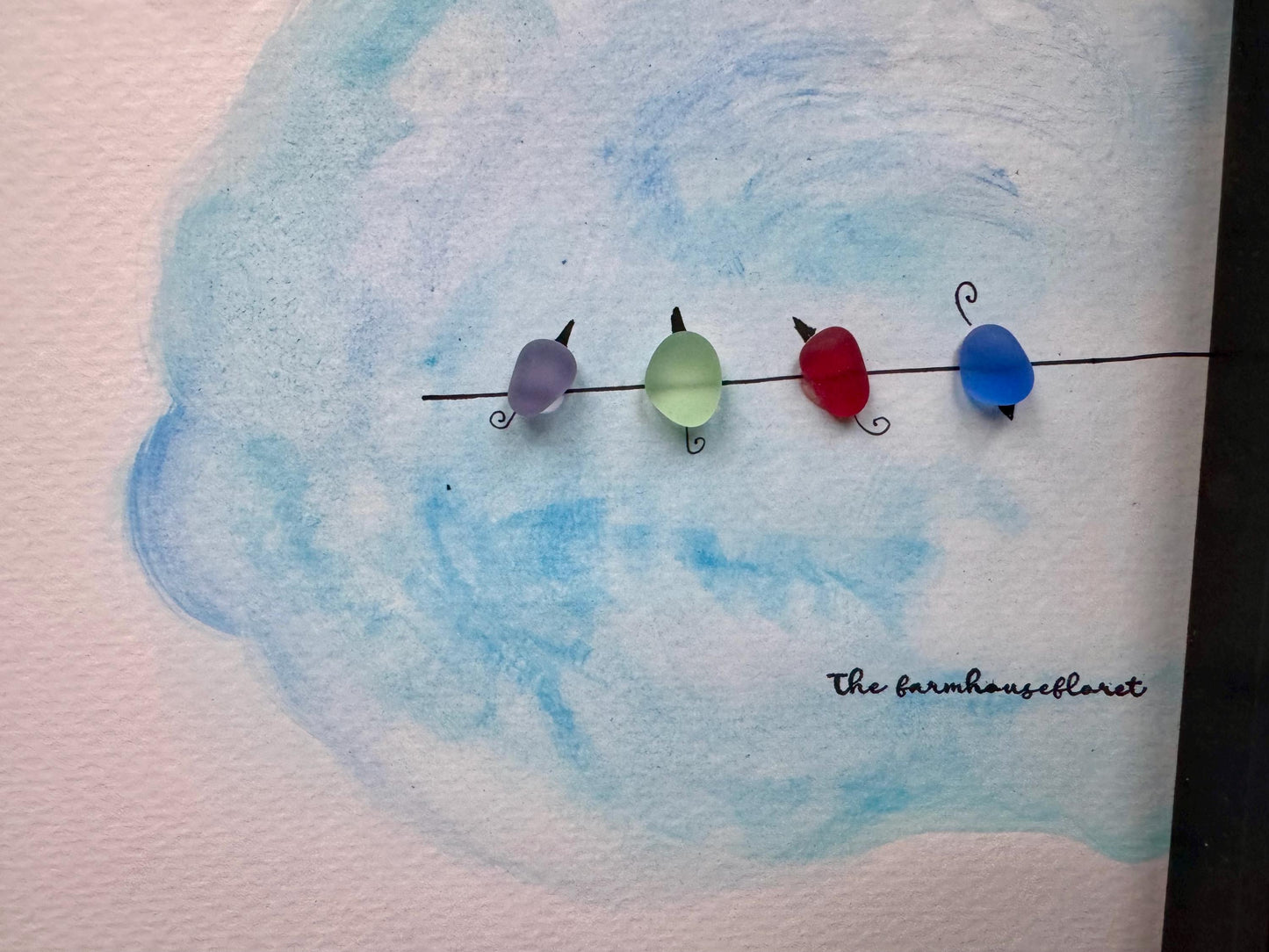 Sea Glass Bird Pebble Art: Friendship Gift, Framed 10"x10"