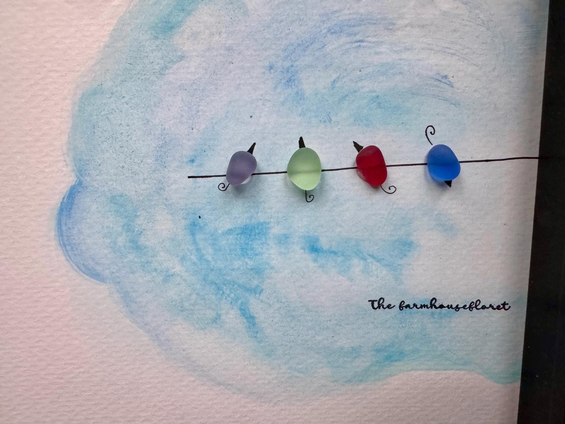 Sea Glass Bird Pebble Art: Friendship Gift, Framed 10"x10"