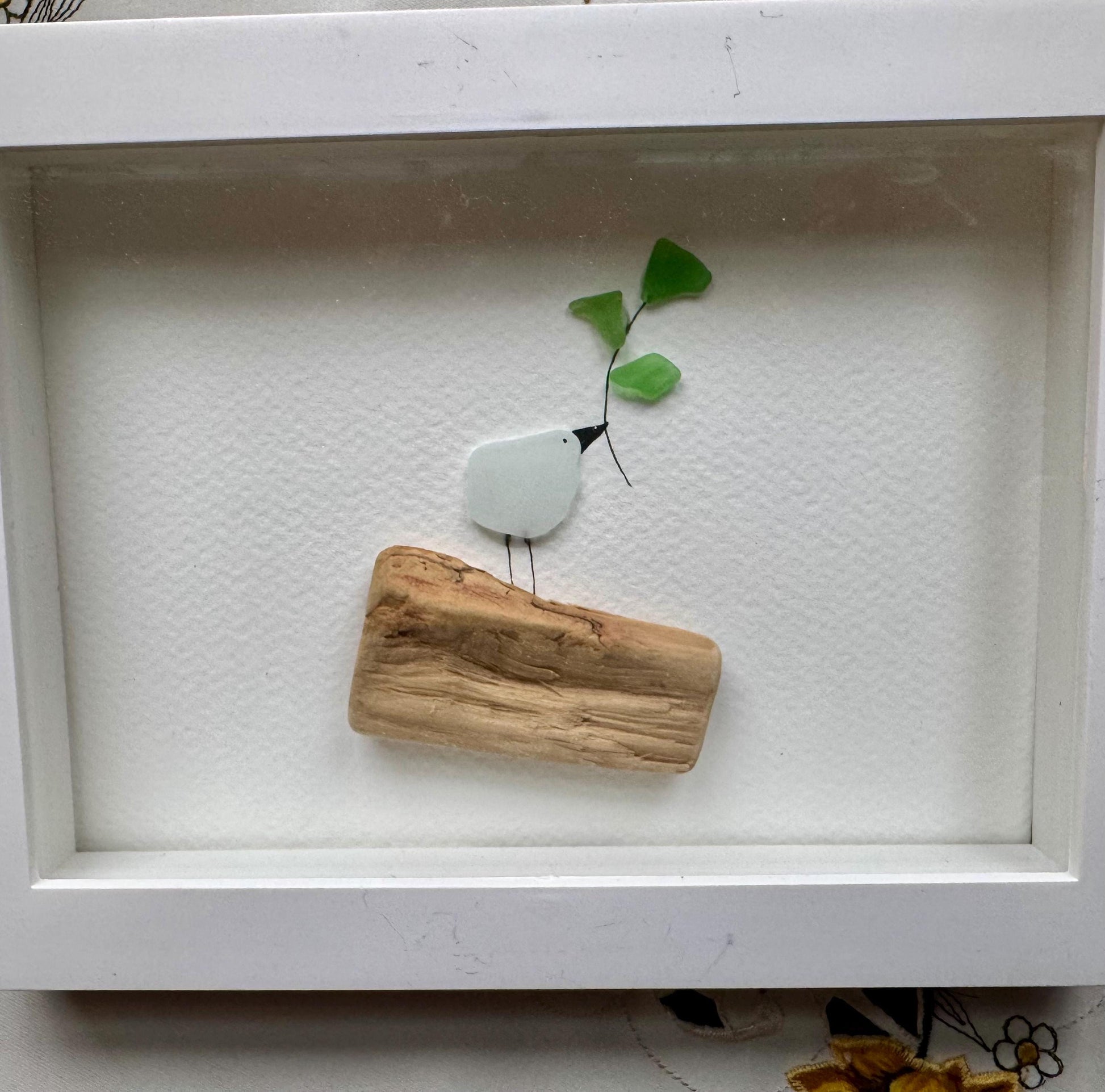 Sea Glass Pebble Art Bird Picture: Friendship Gift