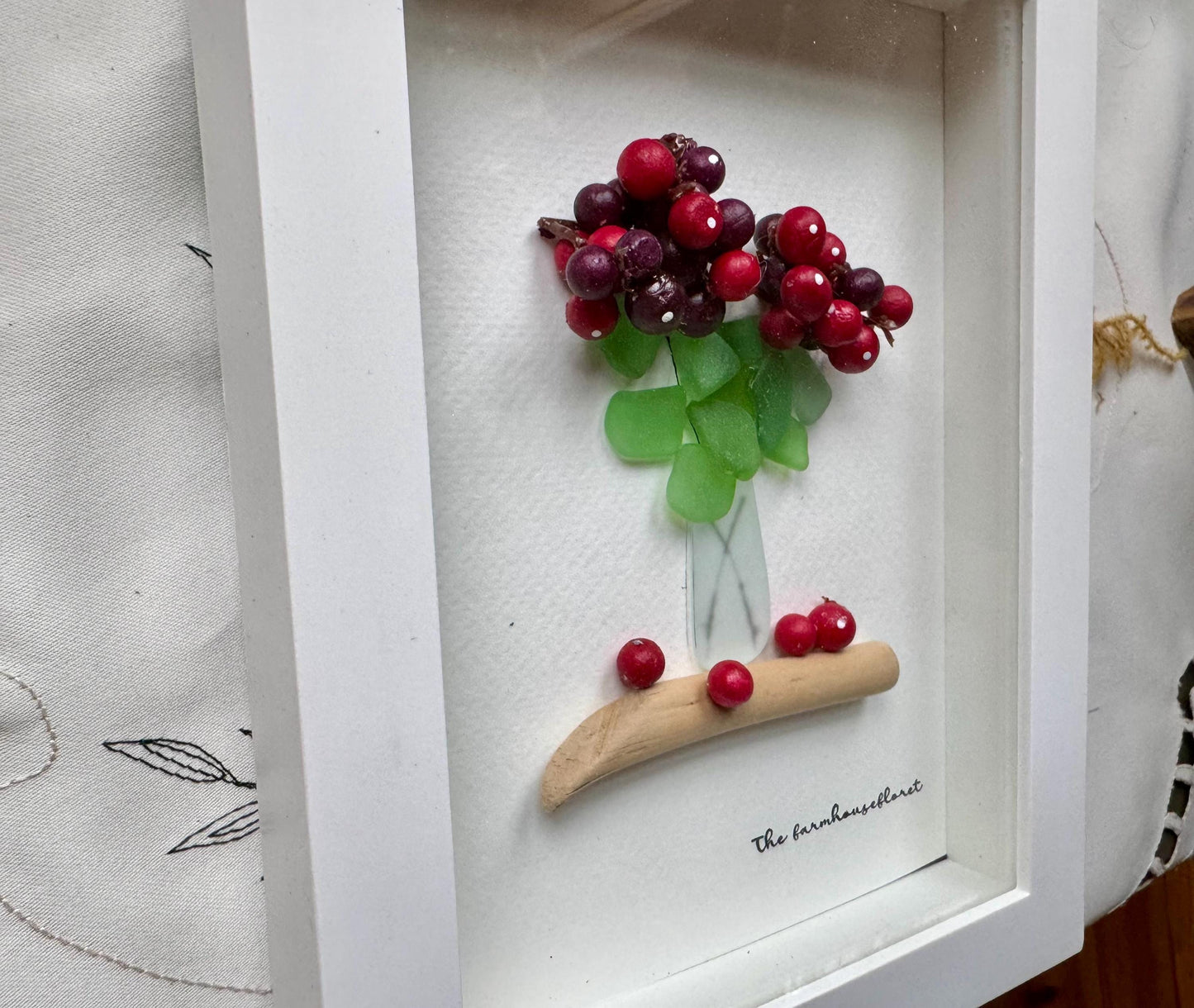 Sea Glass Pebble Art, Pebble Art Flowers, Gift for Her, Friendship Gift, Seaglass Picture, Florals