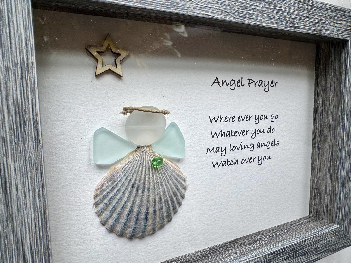 Sea Glass Angel Pebble Art: Framed Religious Gift