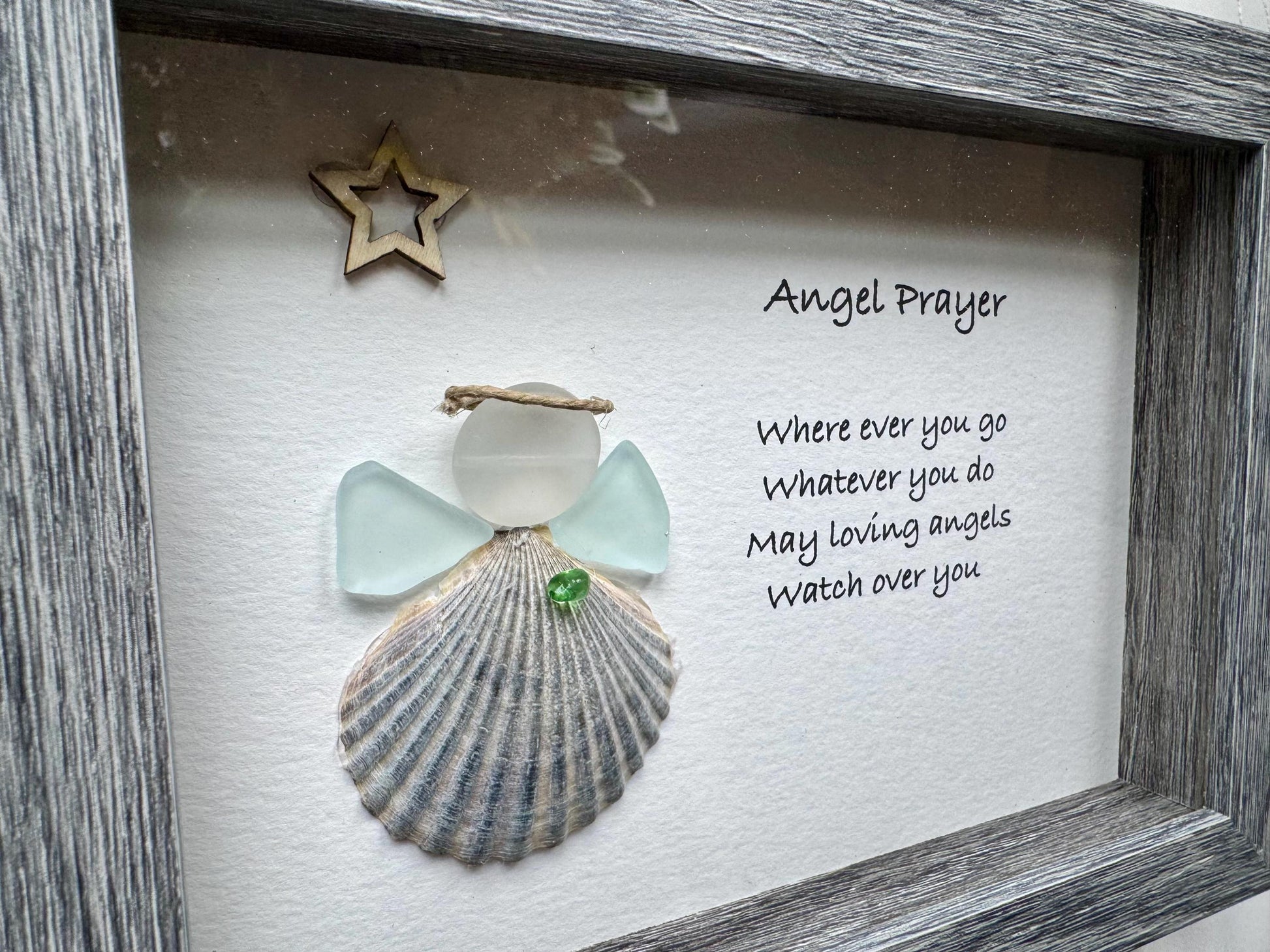 Sea Glass Angel Pebble Art: Framed Religious Gift
