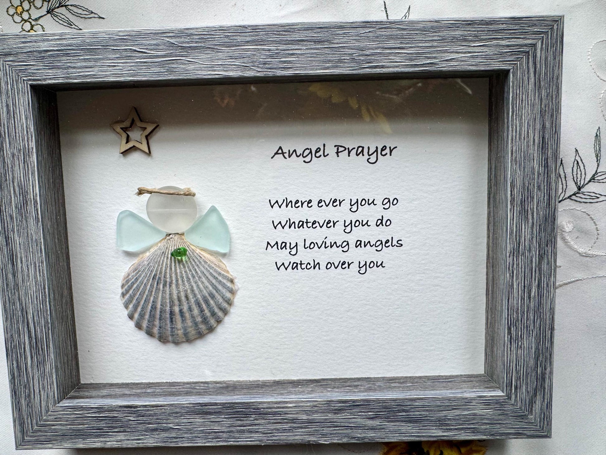 Sea Glass Angel Pebble Art: Framed Religious Gift