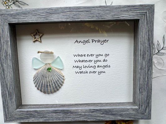 Sea Glass Angel Pebble Art: Framed Religious Gift