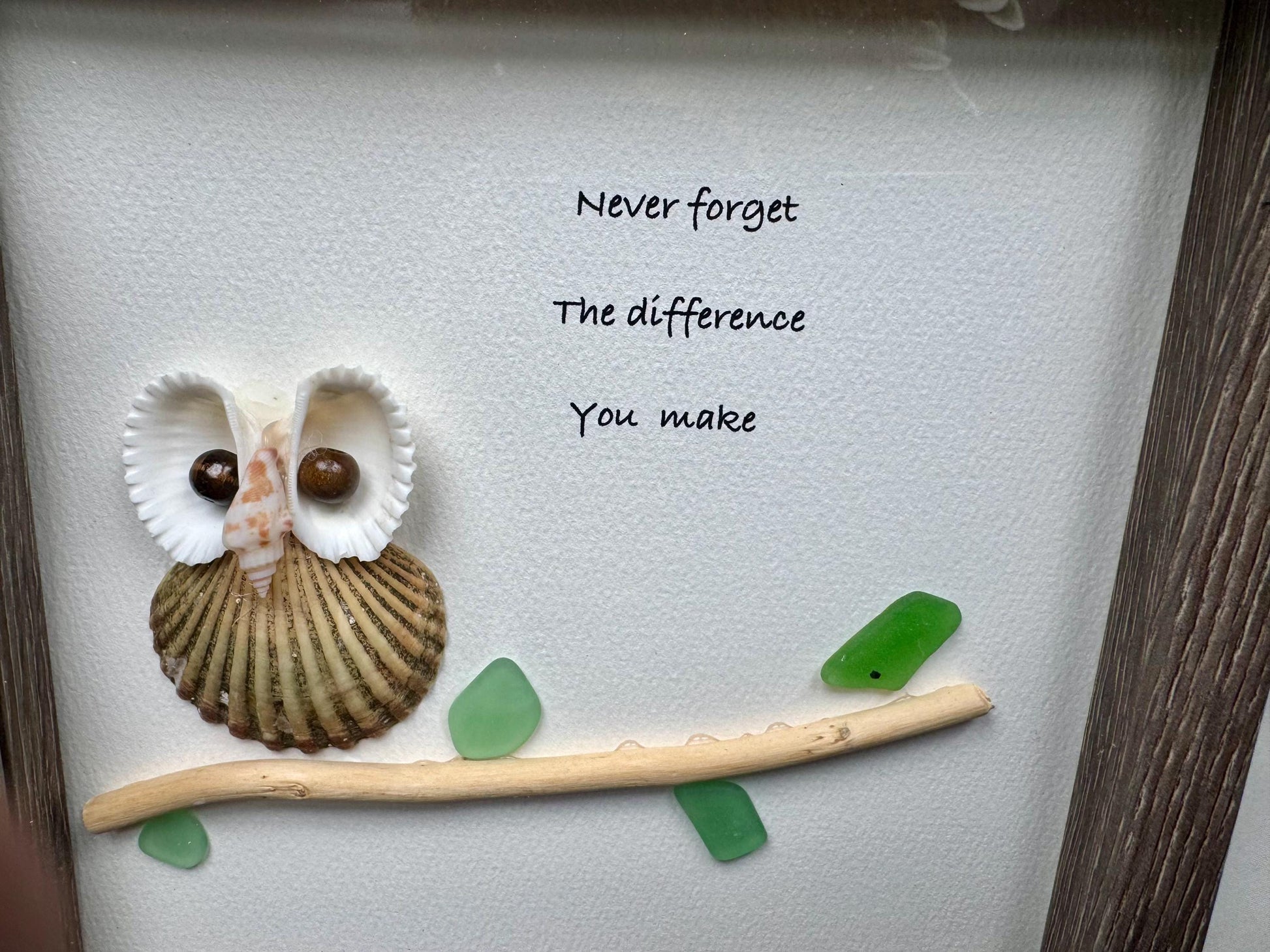 Sea Glass Pebble Art, Pebble Art Flower, Gift for Teacher, Friendship Gift, Seaglass Picture, You Make A Difference, Owl