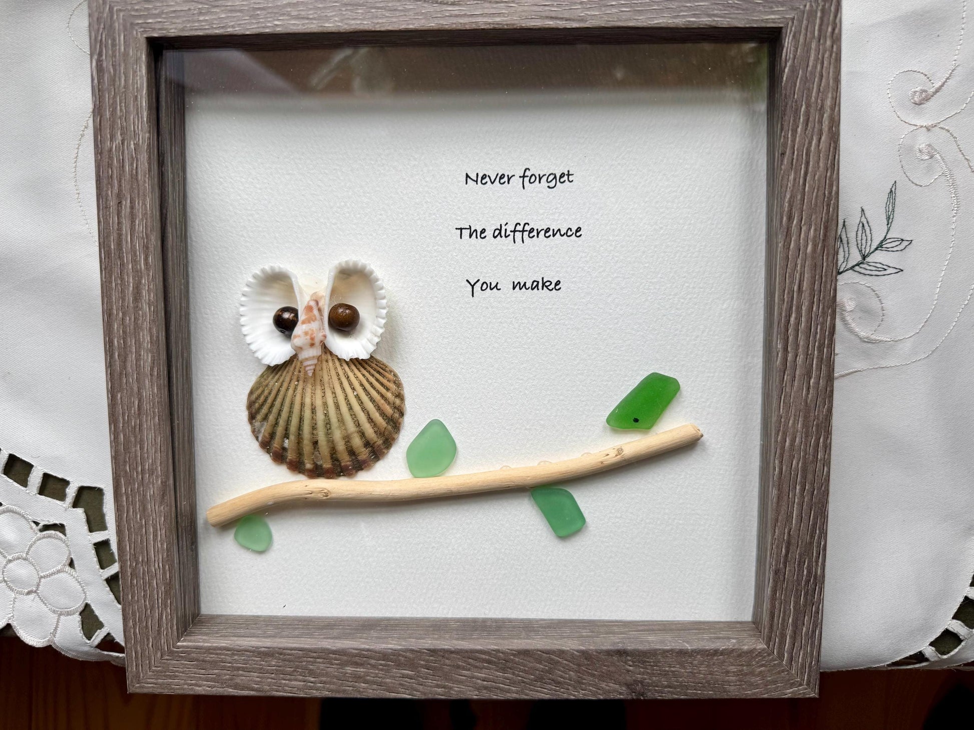Sea Glass Pebble Art, Pebble Art Flower, Gift for Teacher, Friendship Gift, Seaglass Picture, You Make A Difference, Owl