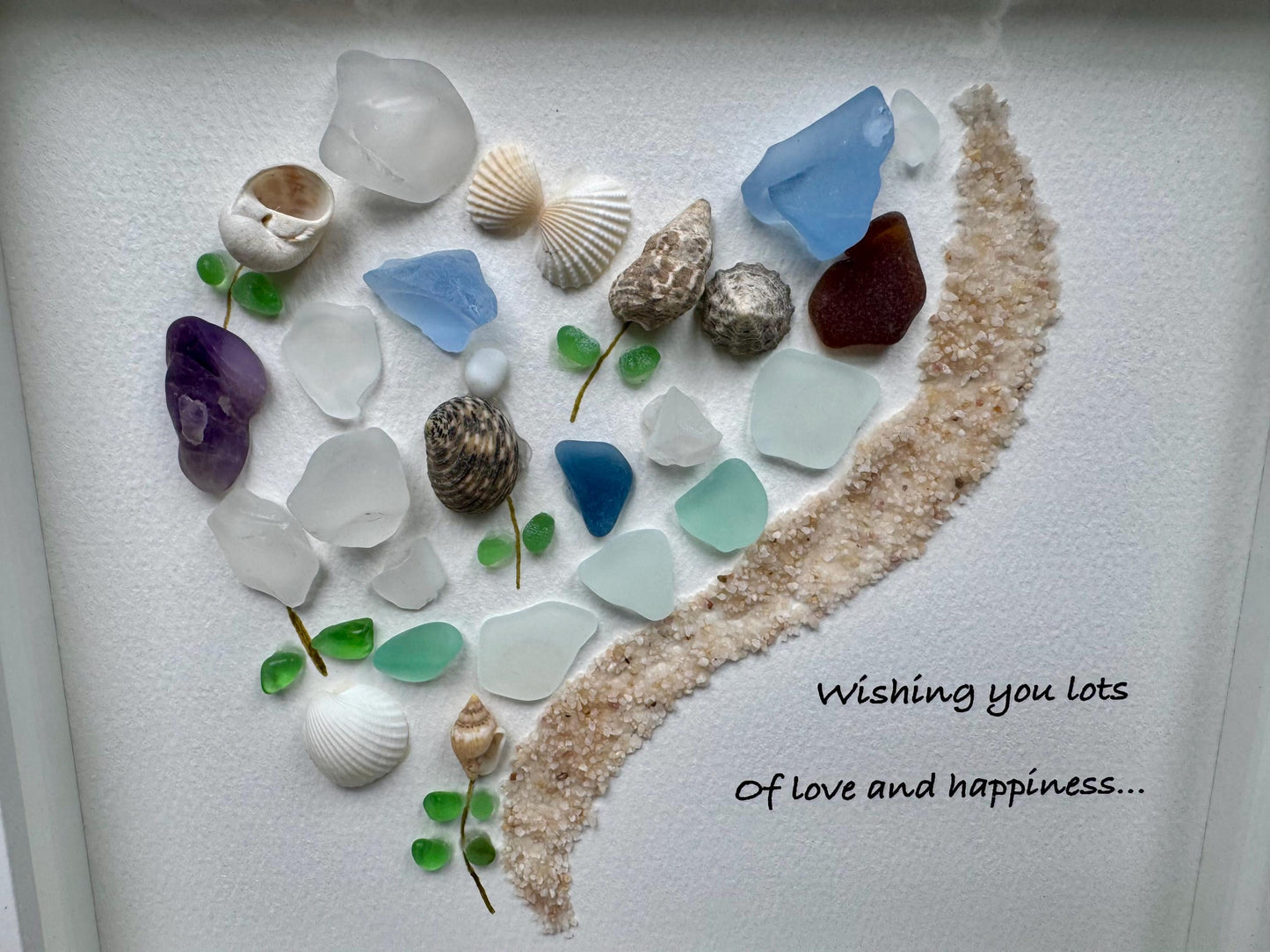 Sea Glass Beach Scene • Coastal Friendship Gift • Beach Lover Wall Art • Pebble & Shell Heart Art • Ocean Themed Home Decor