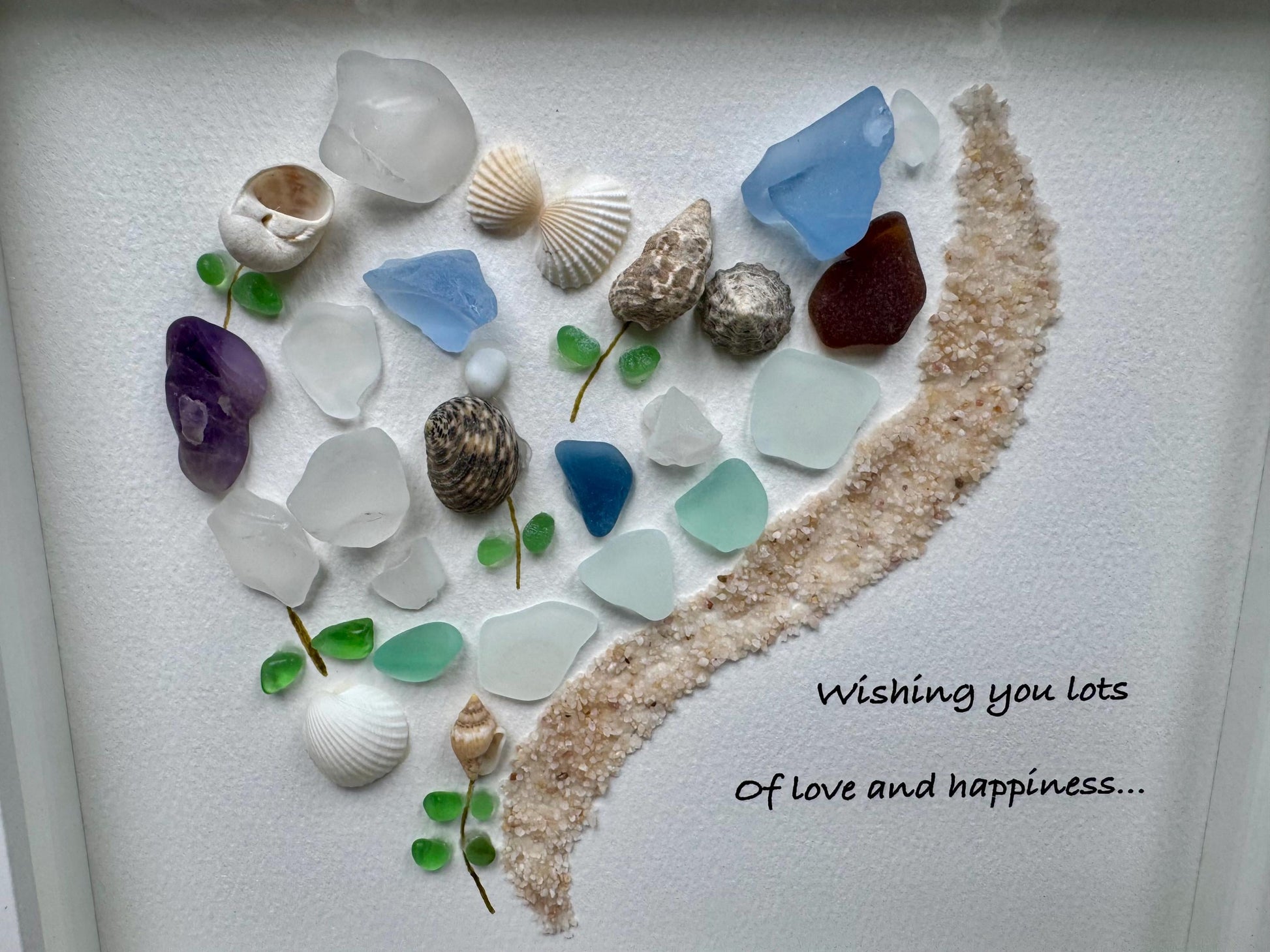 Sea Glass Beach Scene • Coastal Friendship Gift • Beach Lover Wall Art • Pebble & Shell Heart Art • Ocean Themed Home Decor