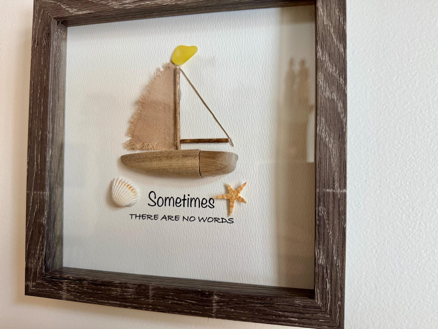 Sea Glass Pebble Art, Pebble Art Lighthouse, Gift for Her, Seaglass Picture, Coastal Artwork, Sailboat
