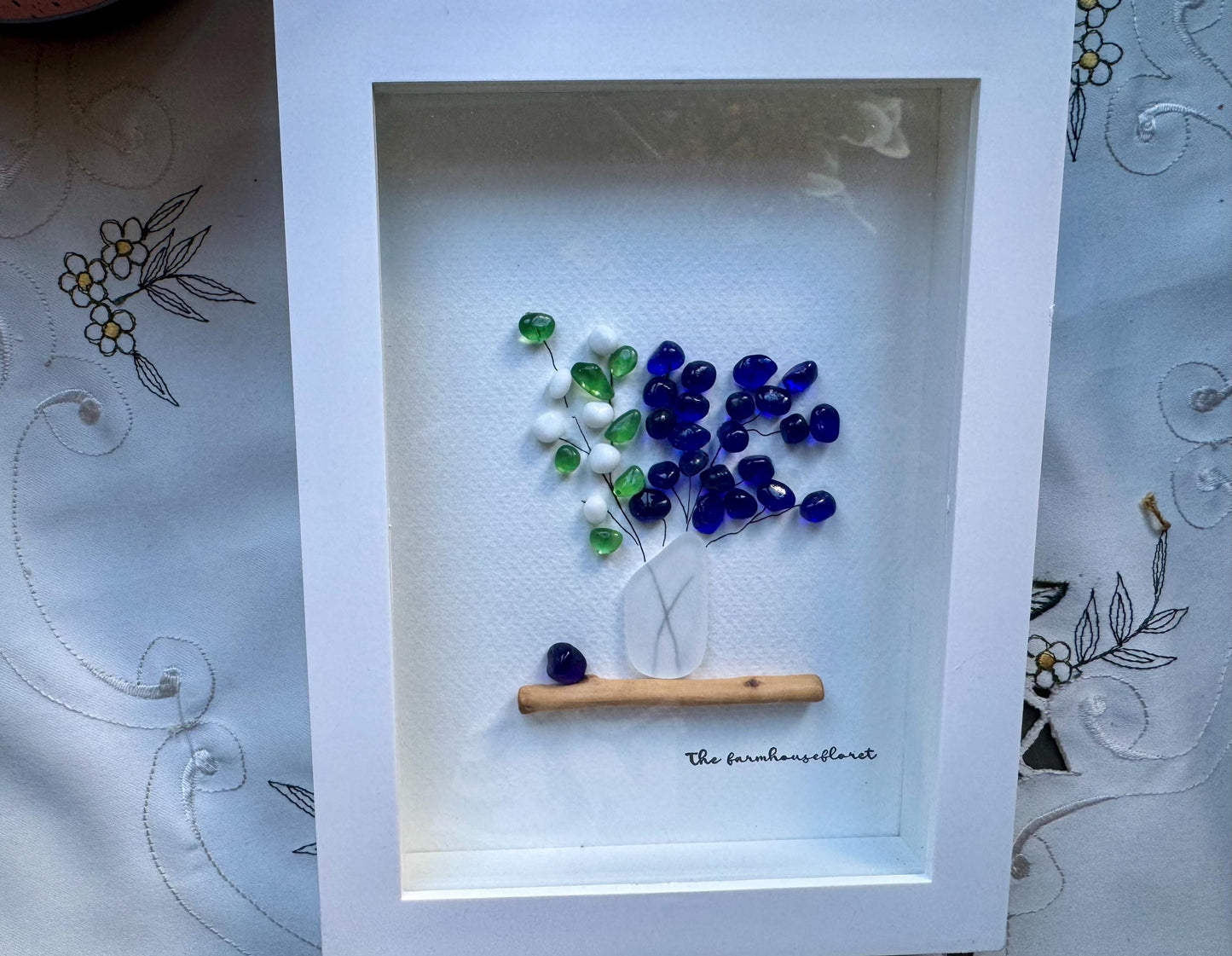 Sea Glass Pebble Art, Pebble Art Flowers, Gift for Her, Friendship Gift, Seaglass Picture, Florals