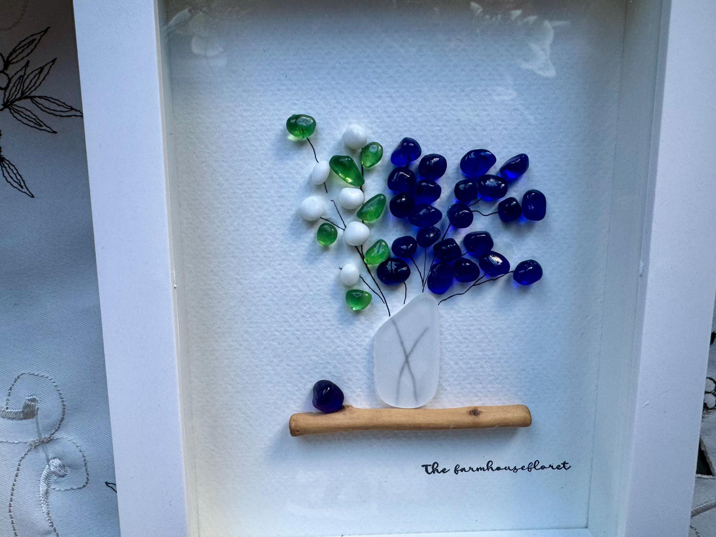 Sea Glass Pebble Art, Pebble Art Flowers, Gift for Her, Friendship Gift, Seaglass Picture, Florals