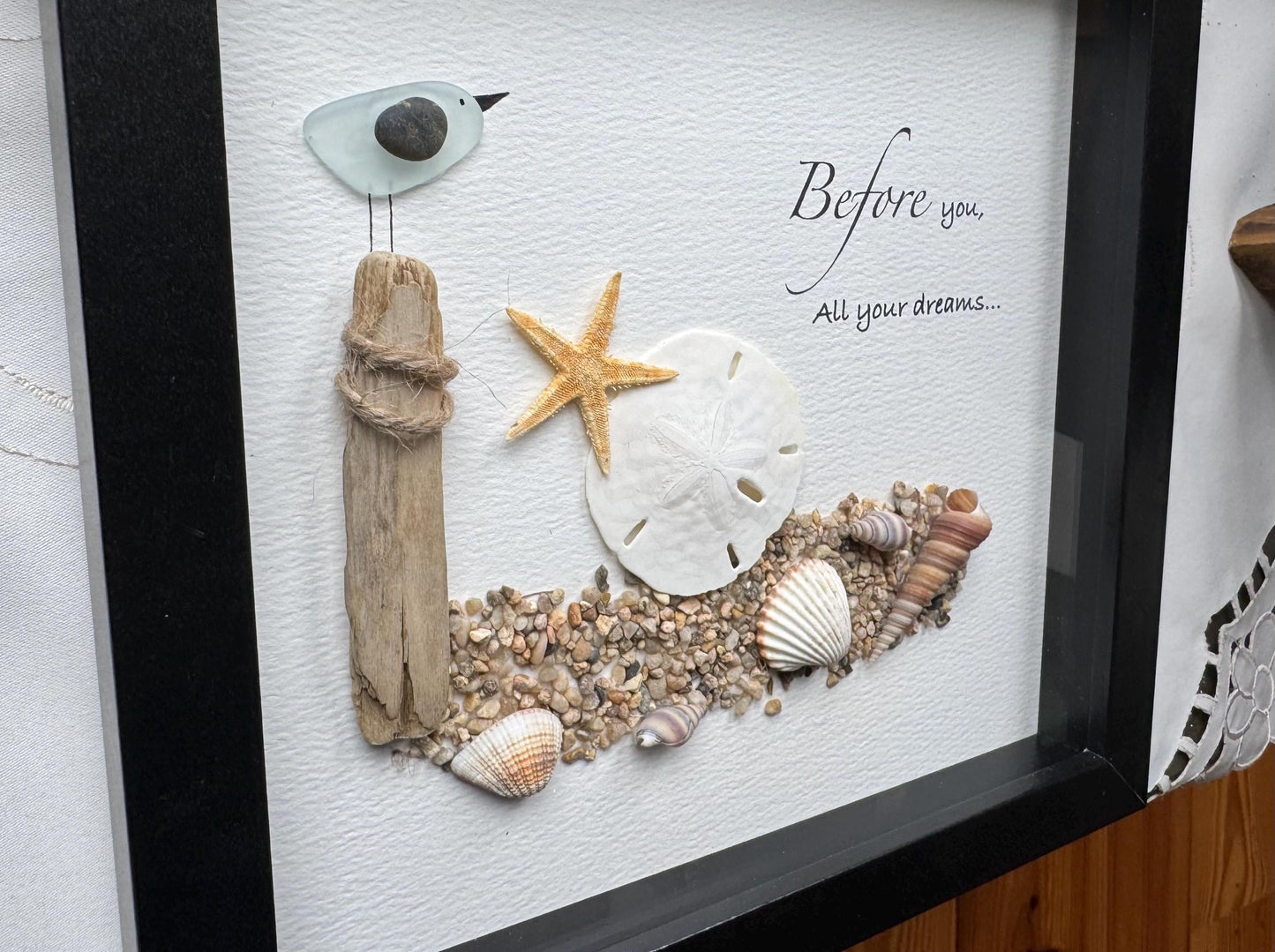 Sea Glass Pebble Art, Pebble Art Beach Scene, Gift for Her, Friendship Gift, Seaglass Picture, Beach Lover