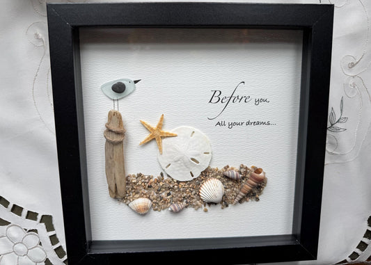 Sea Glass Pebble Art, Pebble Art Beach Scene, Gift for Her, Friendship Gift, Seaglass Picture, Beach Lover