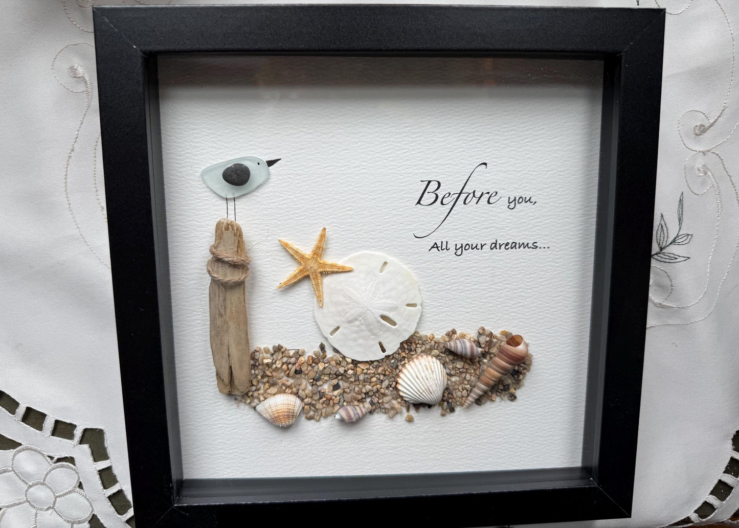 Beach House Decor Wall Art, Coastal Beach Scene Art, Sea Glass Pebble Art, Ocean Inspired Decor, Gift for Beach Lover, Coastal Decor