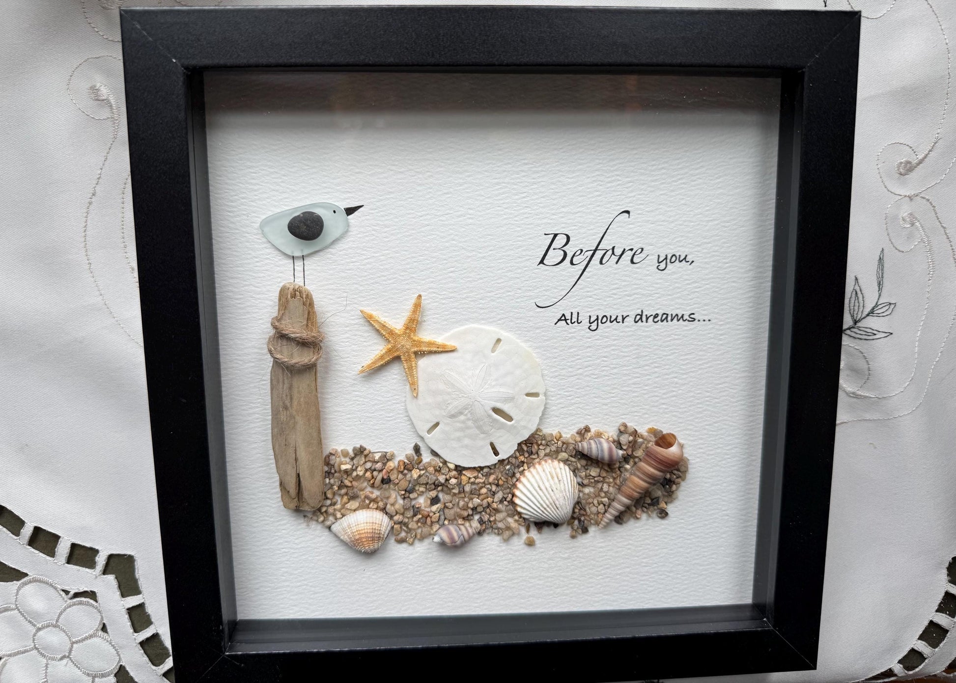 Beach House Decor Wall Art, Coastal Beach Scene Art, Sea Glass Pebble Art, Ocean Inspired Decor, Gift for Beach Lover, Coastal Decor