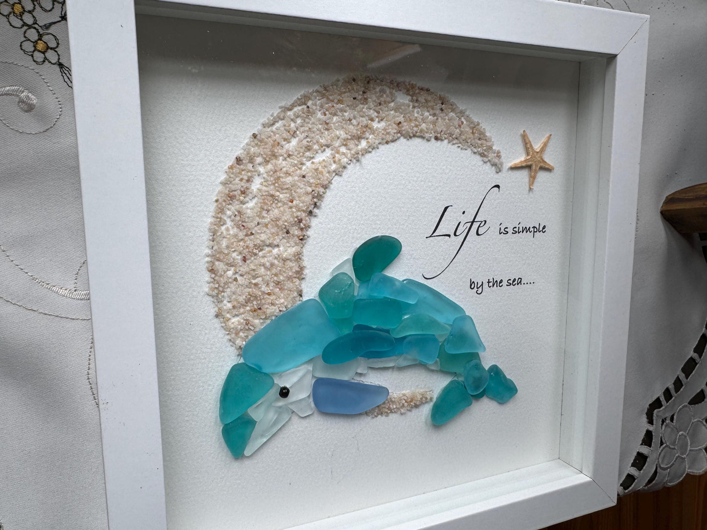 Sea Glass Pebble Art, Sea Glass Whale, Gift for Her, Friendship Gift, Seaglass Picture, Ocean Lover, Life Is Simple By The Sea