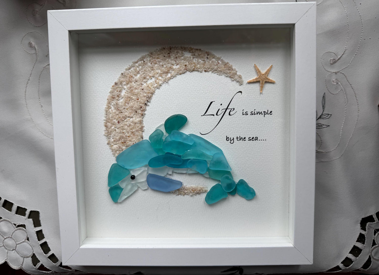 Sea Glass Pebble Art, Sea Glass Whale, Gift for Her, Friendship Gift, Seaglass Picture, Ocean Lover, Life Is Simple By The Sea