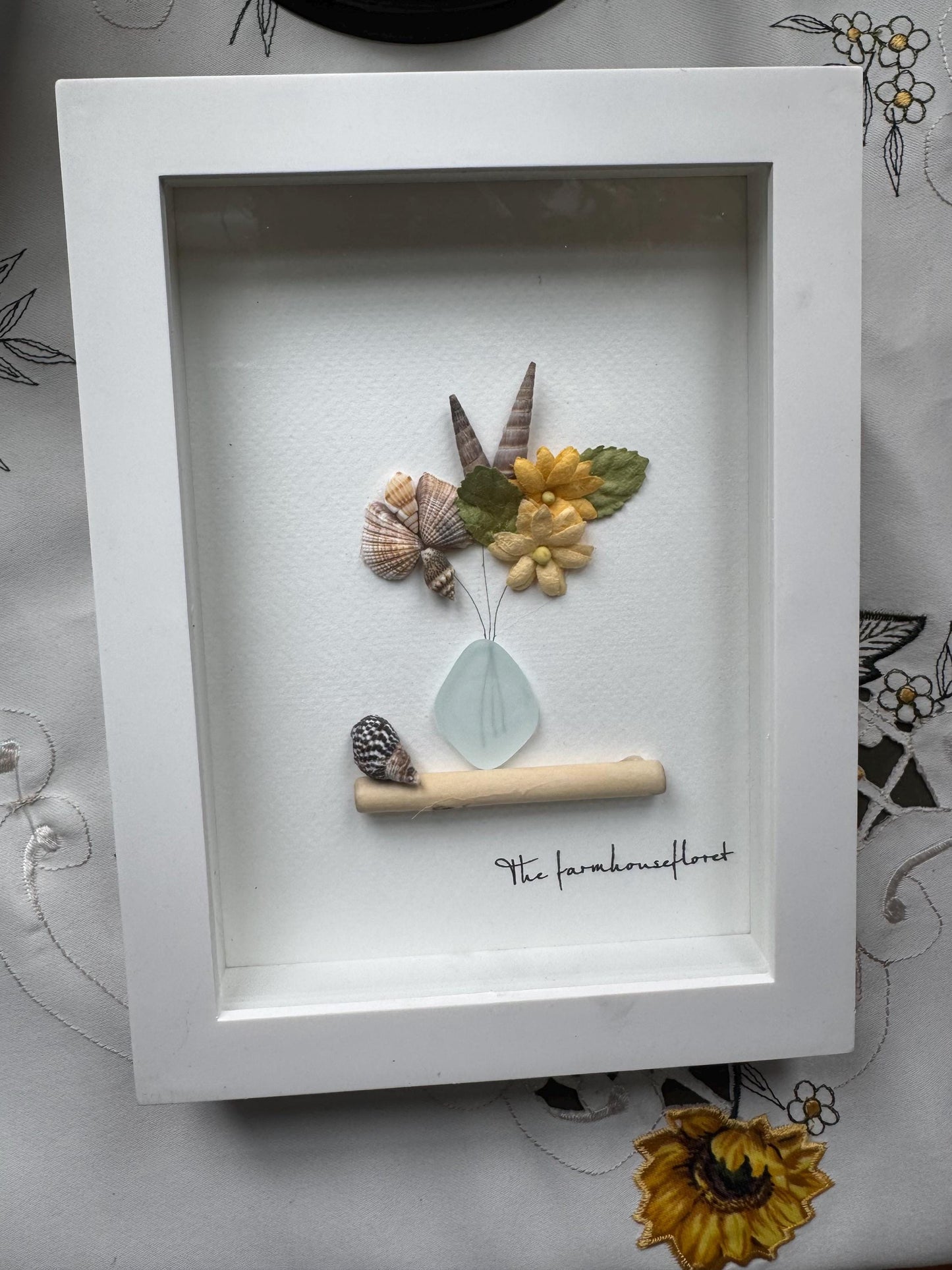 Sea Glass Pebble Art, Pebble Art Flowers, Gift for Her, Friendship Gift, Seaglass Picture, Florals