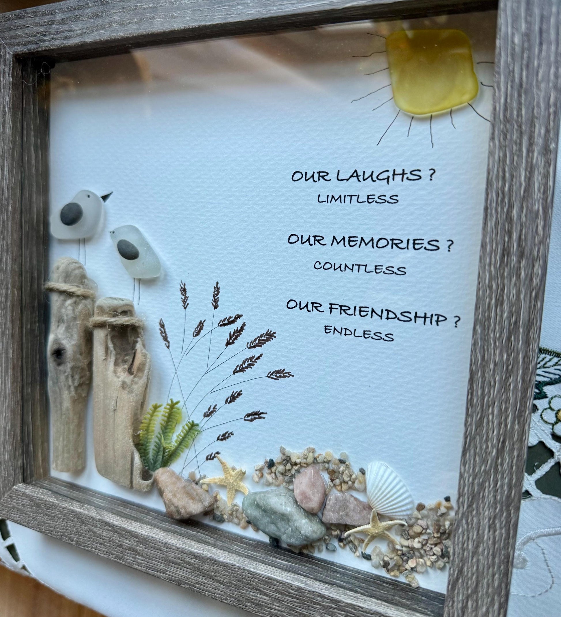 Sea Glass Beach Scene • Coastal Wall Art • Friendship Gift for Beach Lovers • Driftwood & Pebble Art • Ocean Themed Home Decor